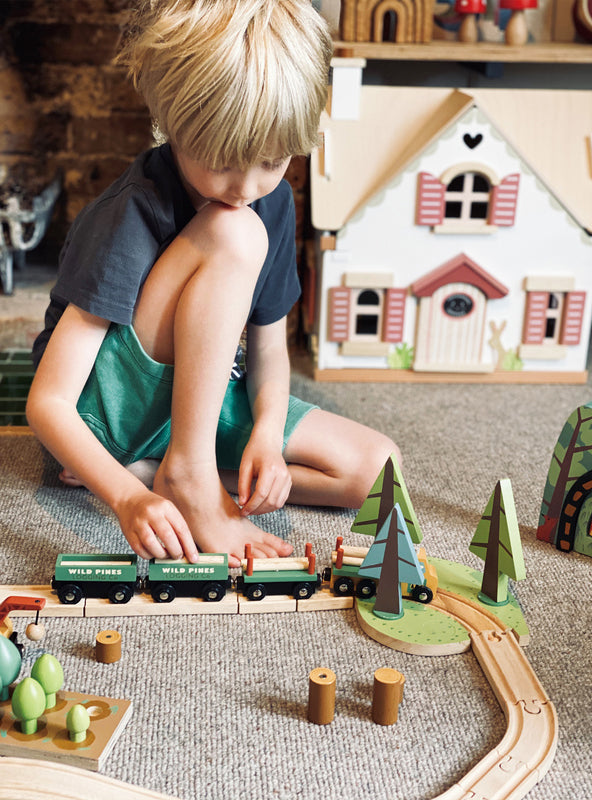 Wild Pines Wooden Train Toy Set - Lifestyle Image 4