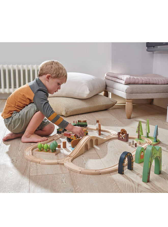 Wild Pines Wooden Train Toy Set - Lifestyle Image 5