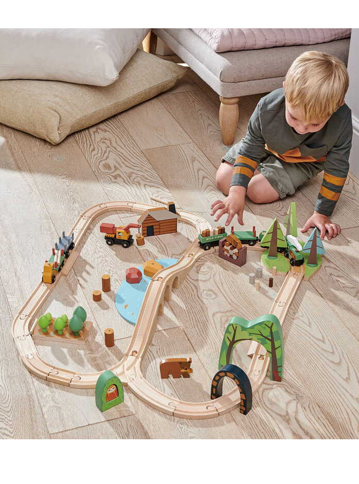 Wild Pines Wooden Train Toy Set - Lifestyle Image 6
