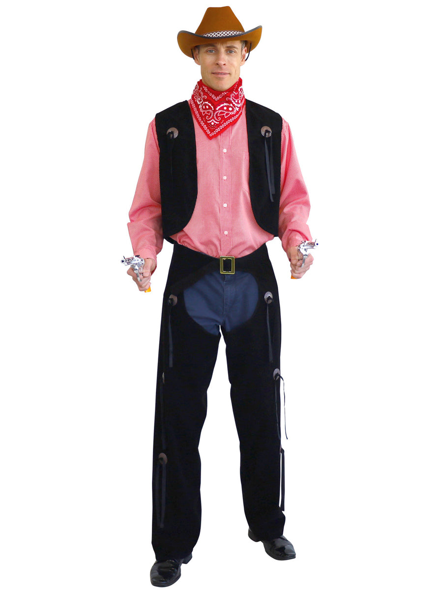Wild West Cowboy Men's Vest and Chaps Plus Size Costume - Main Image