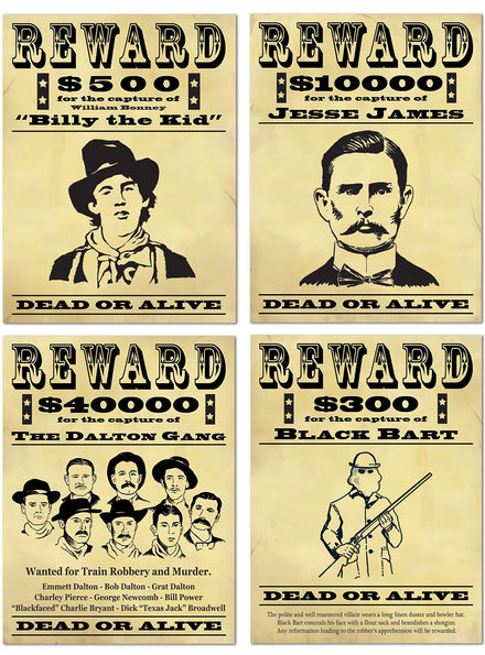 Wild West Wanted Signs 4 Pack - Main Image