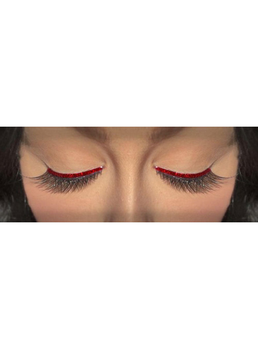 Winged Black Stick On Eyelashes With Red Glitter Strip