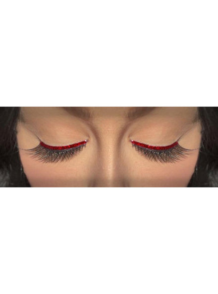 Winged Black Stick On Eyelashes With Red Glitter Strip