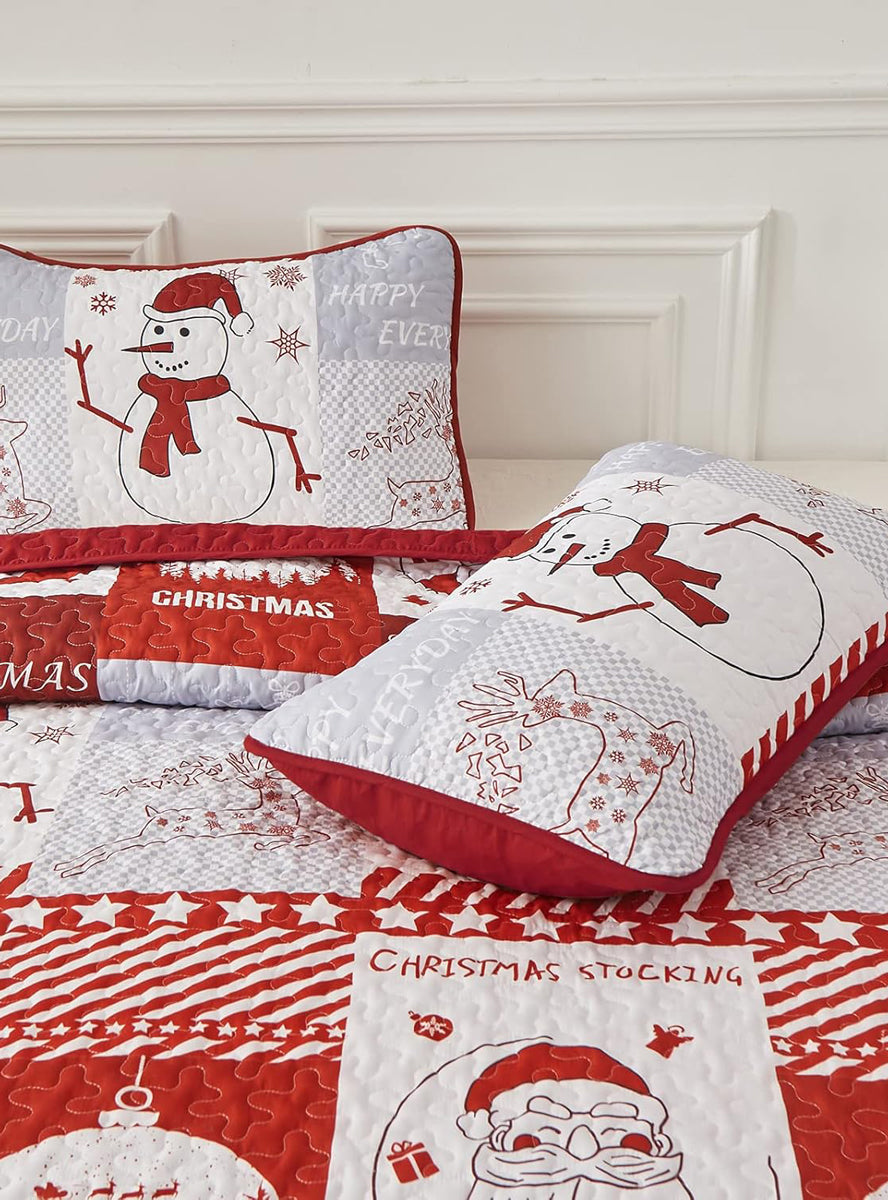 Winter Wonderland Snowman Printed Queen Size Christmas Quilt Cover Set - Close Image 2