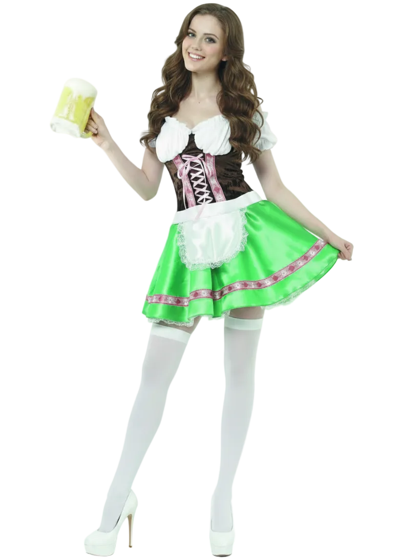 Beer Girl Women's Green And Brown Oktoberfest German Costume - Main Image