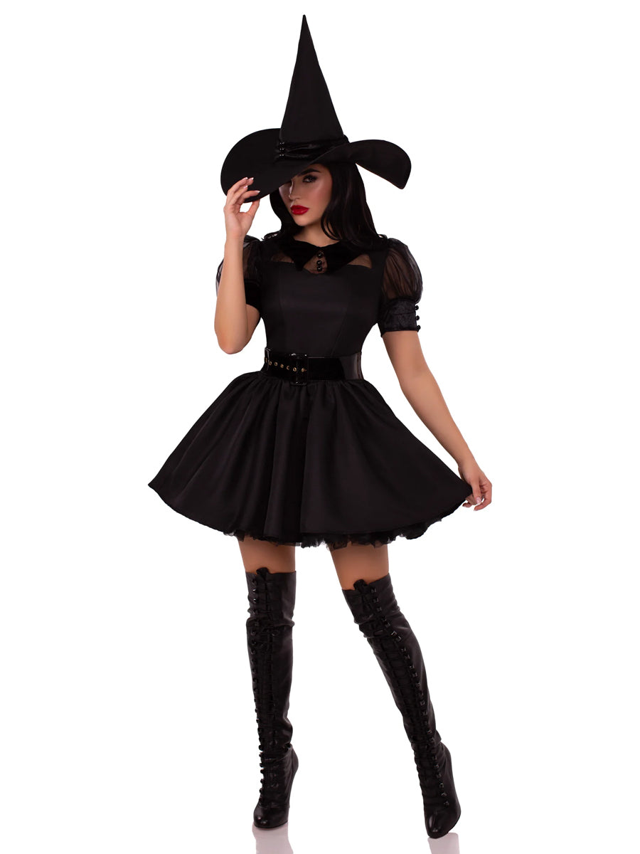 Sexy Black Witch Women's Deluxe Halloween Costume Front View