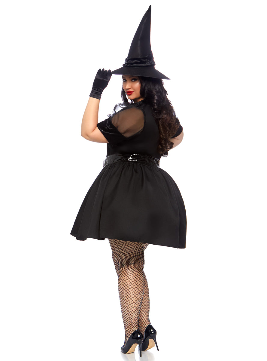 Sexy Black Witch Women's Plus Size Halloween Costume - Back Image 