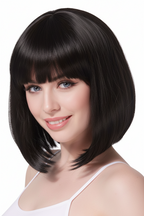 Womens Short Black Bob Wig with Front Fringe - Main Image