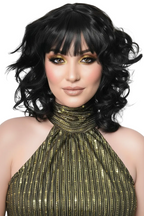 Womens Black 1970s Curly Shag Style Costume Wig - Main Image
