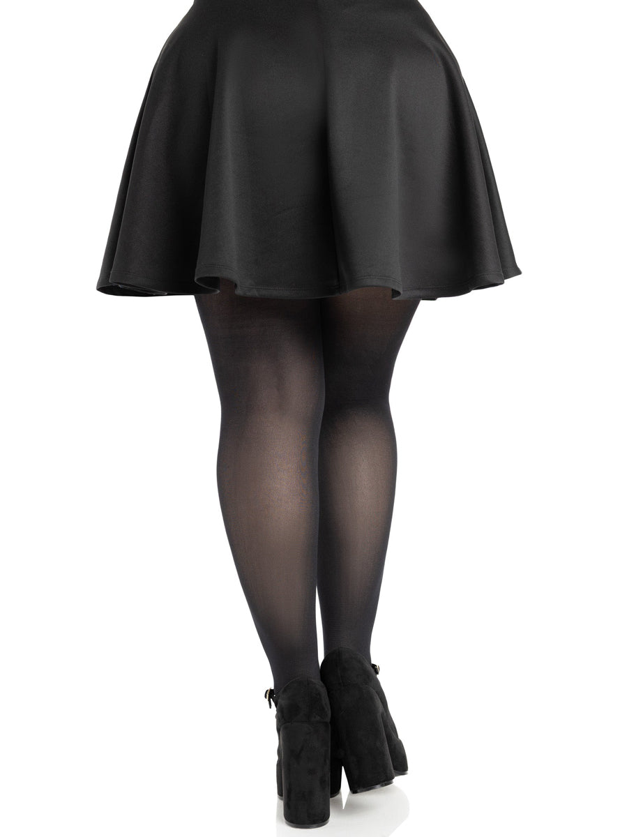 Women's Full Length Black Spandex Plus Size Tights Back Image