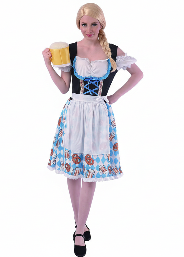 Pretzel and Beer Print Beer Girl Costume for Women - main image