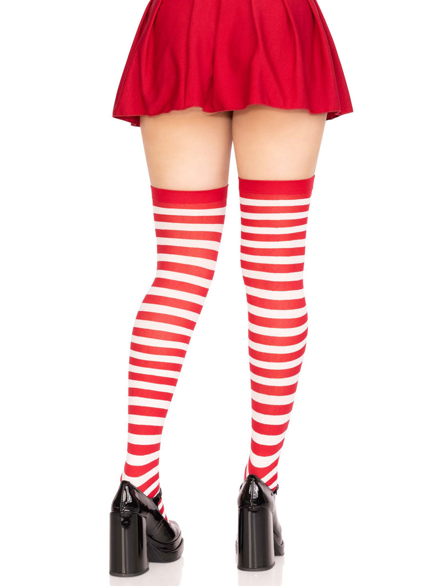 Women's Red and White Thigh High Hosiery - Back Image