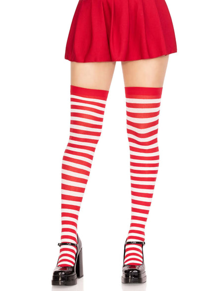 Women's Red and White Thigh High Hosiery - Main Image