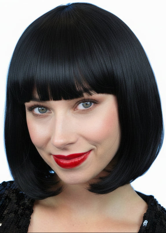 Womens Classic Black Bob Costume Wig With Fringe