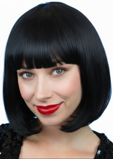 Womens Classic Black Bob Costume Wig With Fringe