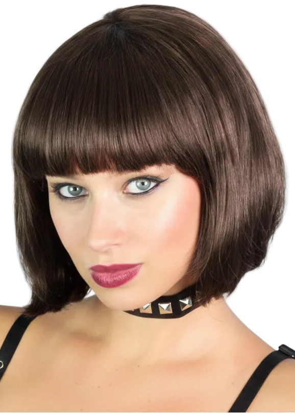 Womens Classic Brown Bob Costume Wig With Fringe - main image