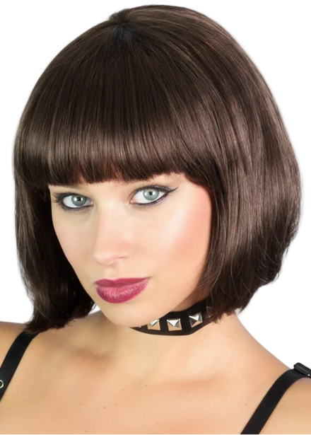 Womens Classic Brown Bob Costume Wig With Fringe - main image