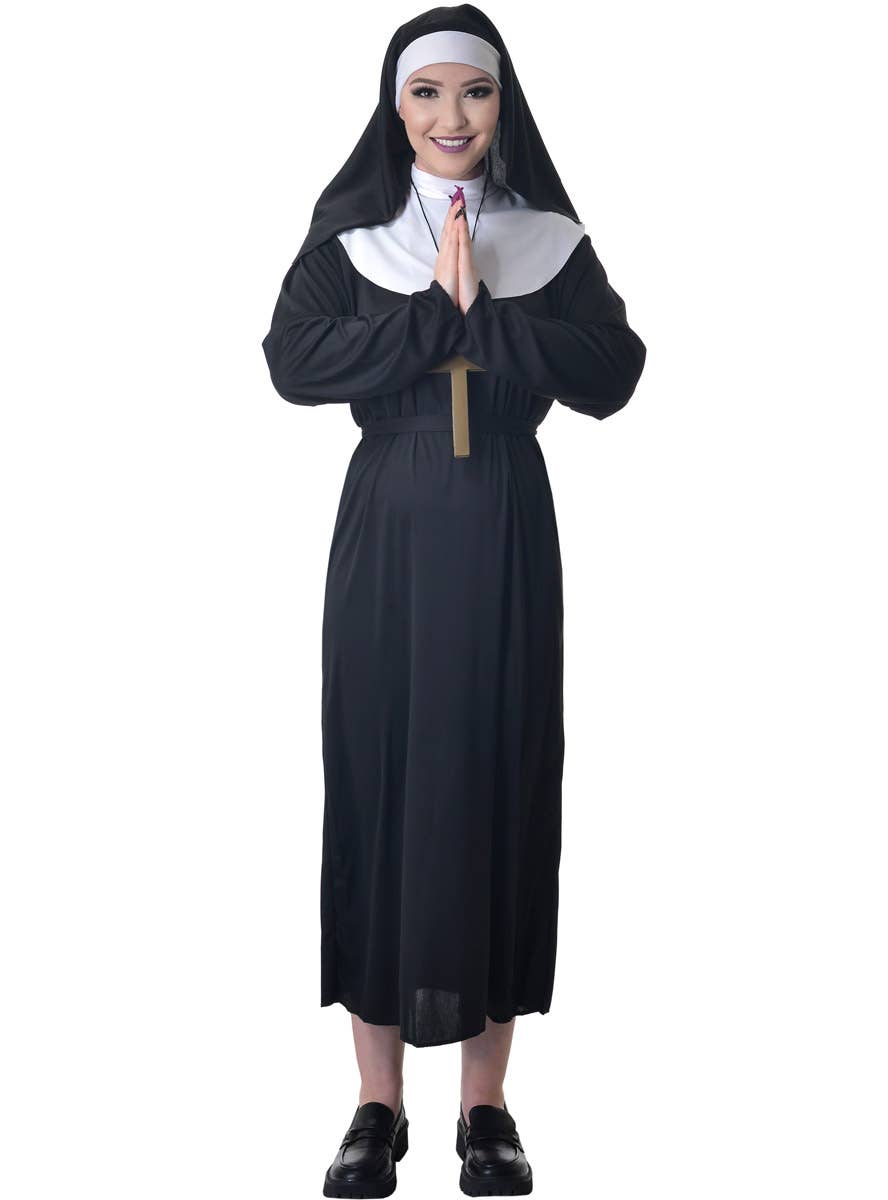 Image of Holy Nun Women's Classic Black Costume Robe and Habit - Front View