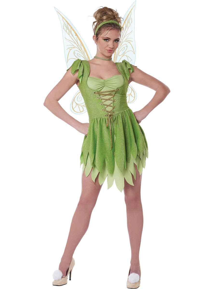 Image of Cute Green Tinkerbell Womens Fairy Costume - Front View