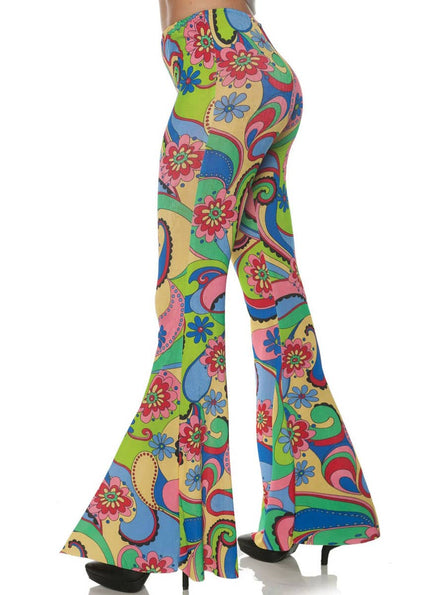Psychedelic Womens 70s Flared Hippie  Costume Pants