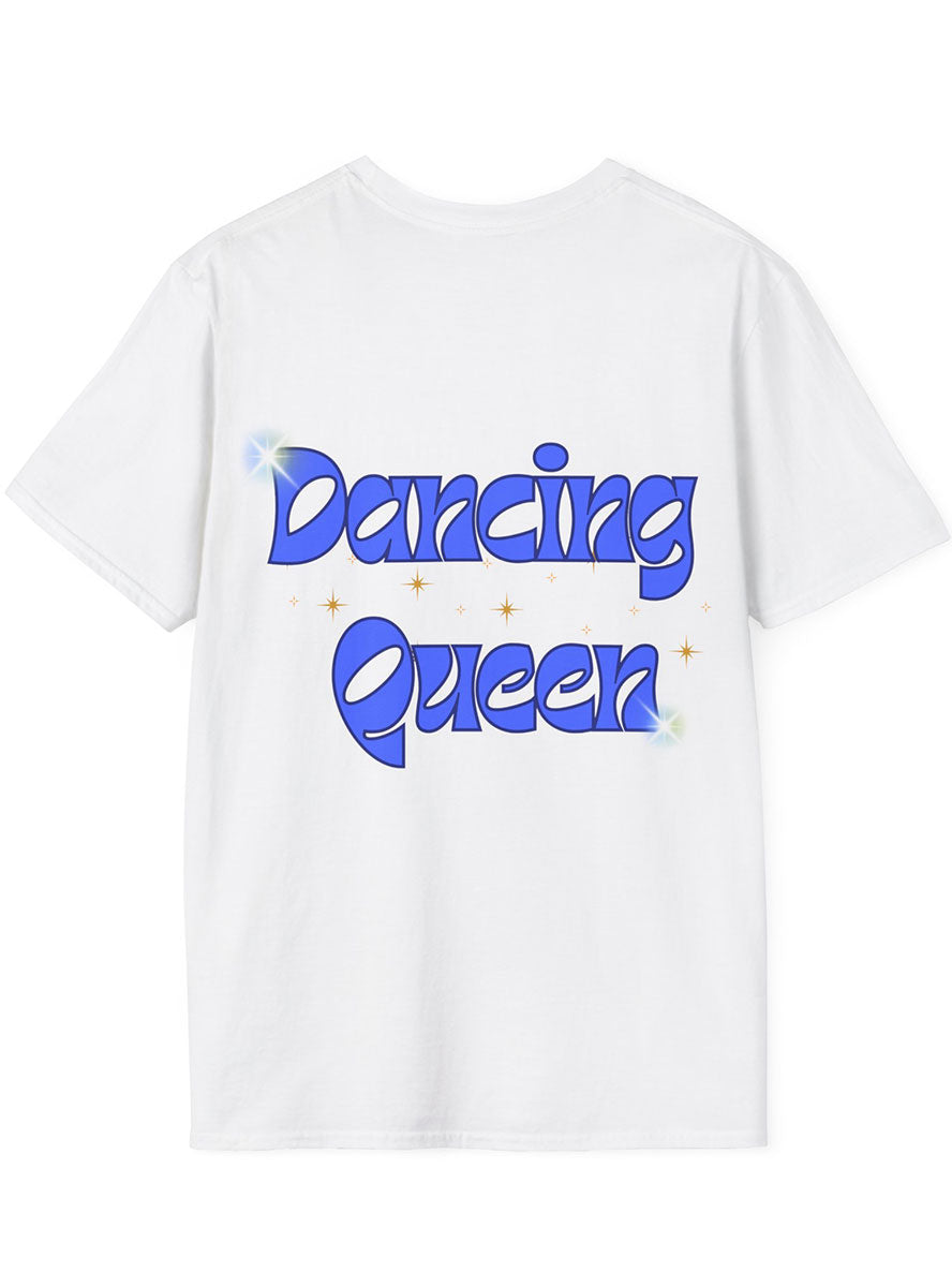 Womens Plus Size Blue ABBA Cat Dancing Queen Shirt - Back Image