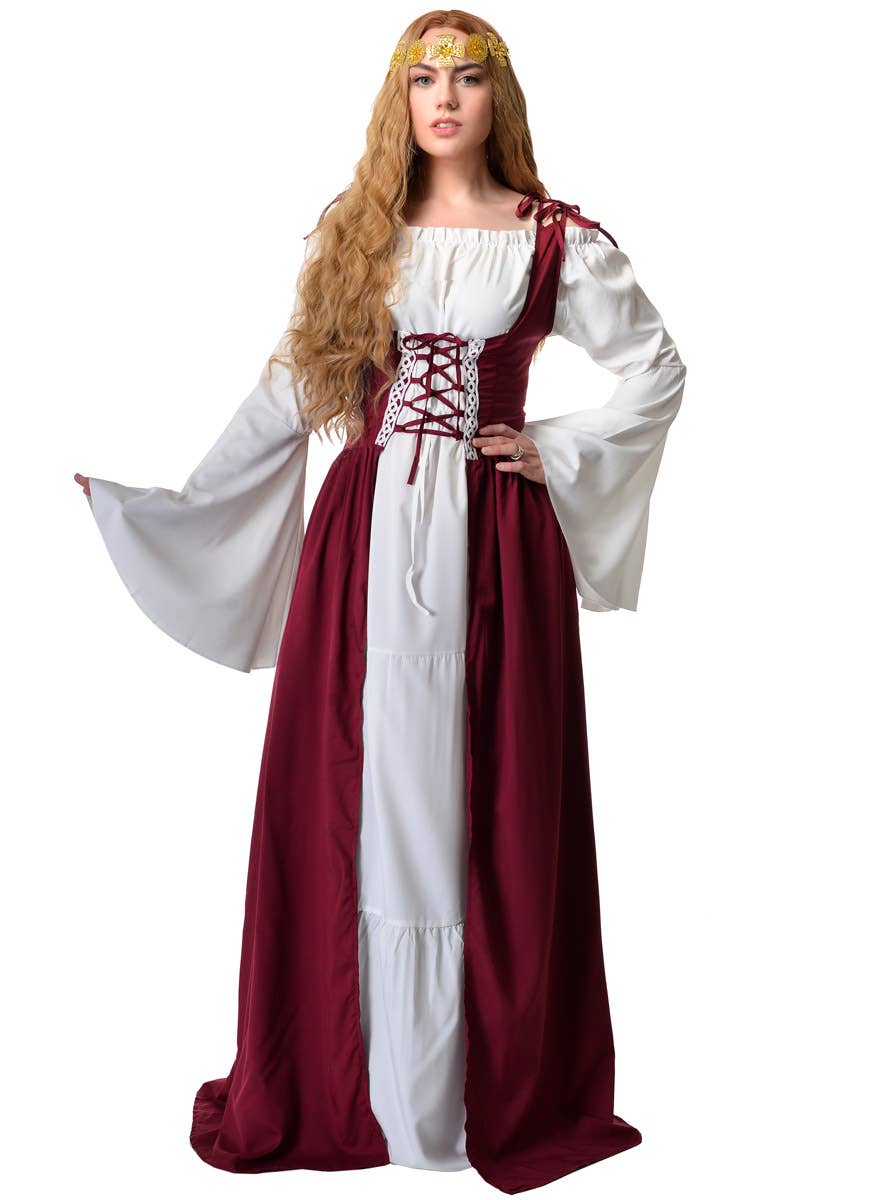 Image of front of Medieval Crimson Red Women's Costume Dress