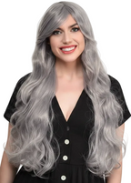 Extra Long Curly Silver Grey Women's Costume Wig - Main Image