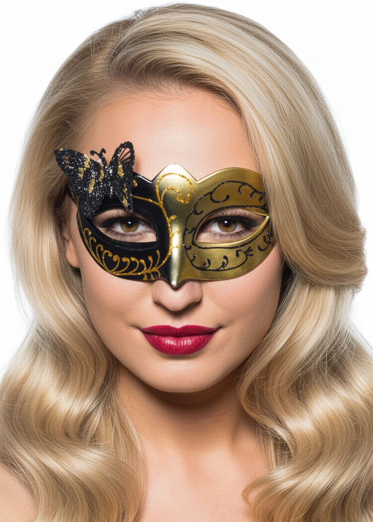 Womens Black and Gold Butterfly Masquerade Mask - Main Image