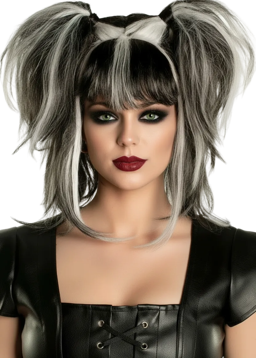 Black and White Pigtails Women's Halloween Wig - Main Image