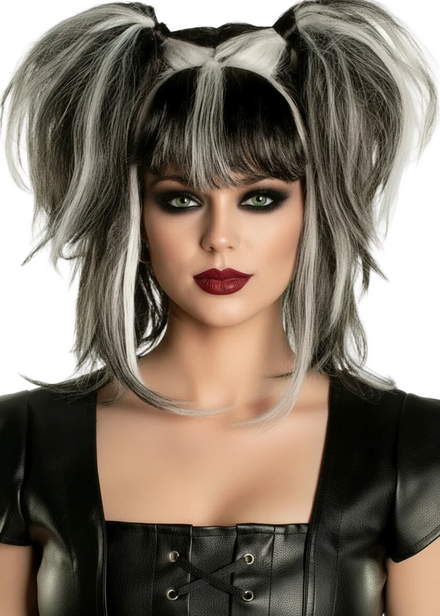 Black and White Pigtails Women's Halloween Wig - Main Image