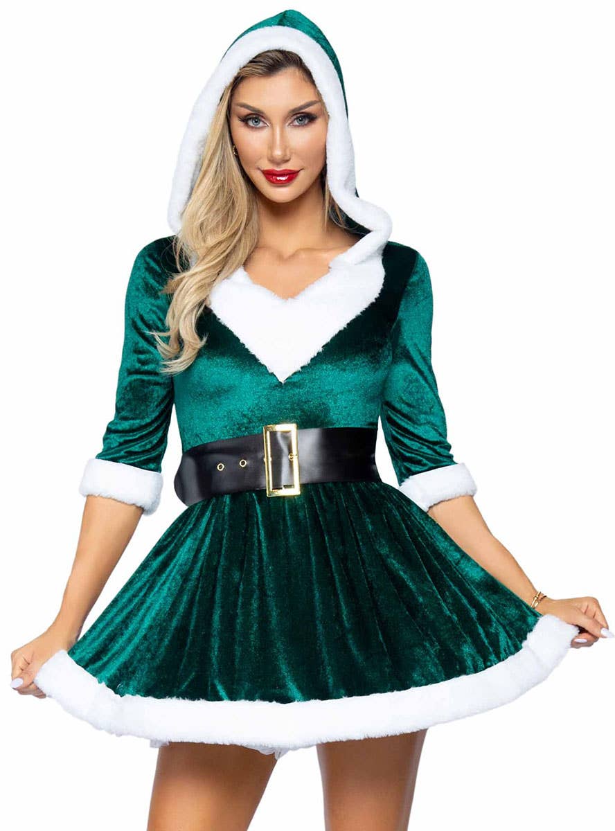Sexy Green Velvet Santa Women's Christmas Costume Image 3