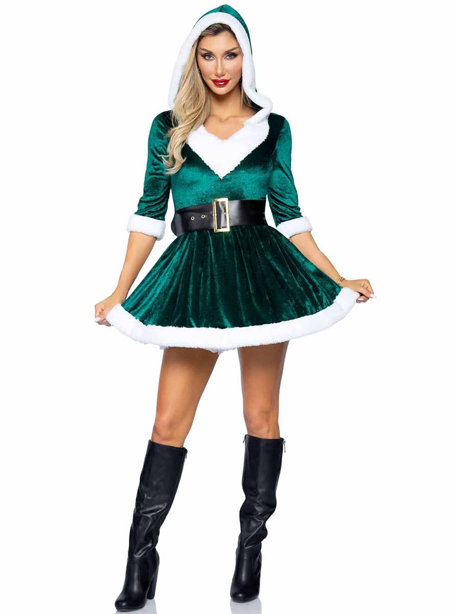 Sexy Green Velvet Santa Women's Christmas Costume Image 1