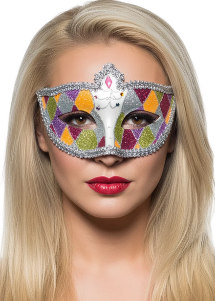 Womens Multicoloured Pastel Glitter Harlequin  Masquerade Mask - Main Image