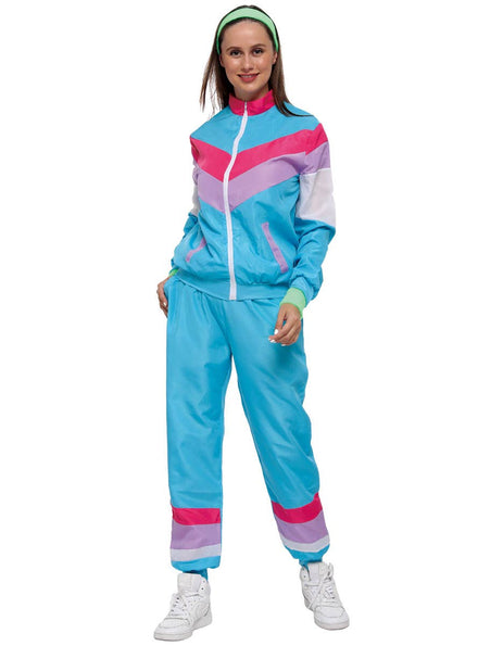 Image of Bodacious Blue 1980s Women's Shell Suit Costume - Main Image