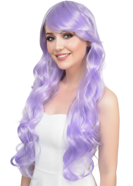 Womens Long Curly Lilac Purple Costume Wig -  Main Image