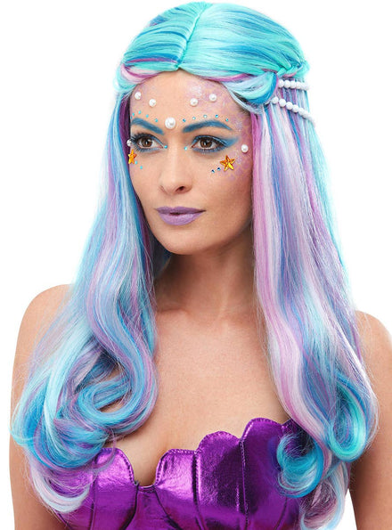Image of Long Pastel Blue and Purple Women's Mermaid Costume Wig