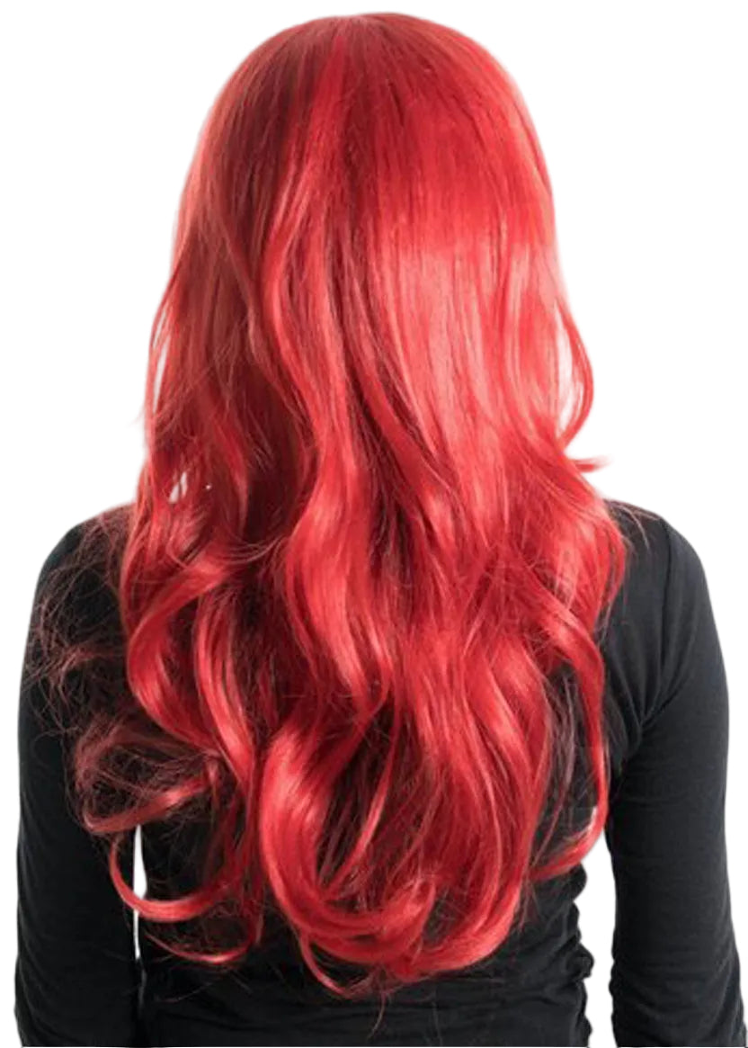 Womens Long Red Curly Costume Wig With Side Fringe Back Image