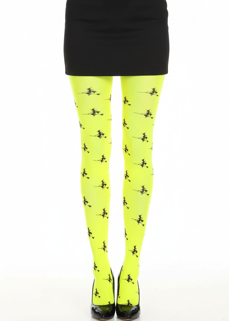 Image Of Neon Green Witch Print Women's Costume Stockings - main image