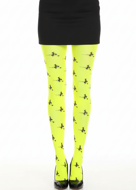 Image Of Neon Green Witch Print Women's Costume Stockings - main image
