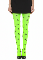 Image of Full Length Neon Green Stockings with Flying Witch Print - Main Image