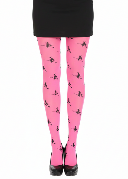 Image Of Neon Pink Witch Print Women's Costume Stockings - main image
