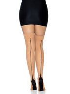 Beige Thigh High Costume Stockings With Black Cuban Heel - Back Image
