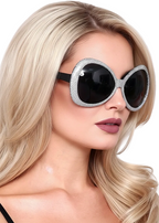 Silver Glitter 1970's Retro Costume Glasses - Main Image