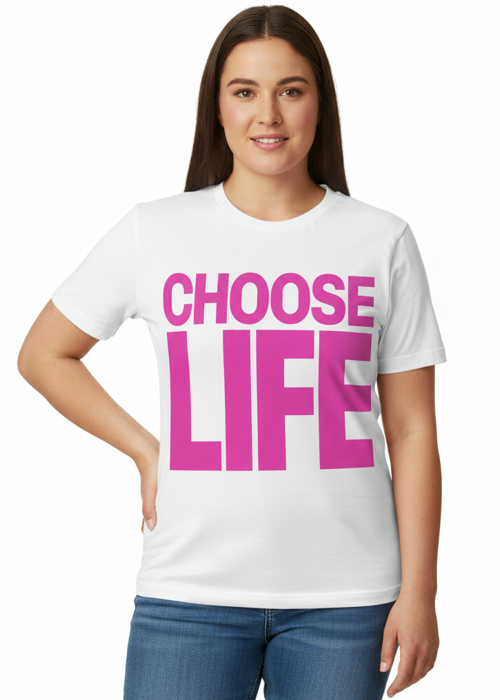 Pink and White Choose Life Plus Size 80s Shirt - Main Image