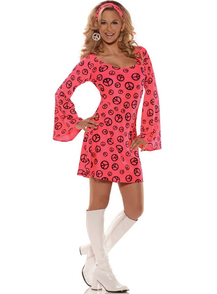 1970s Pink Peace Sign Hippie Costume Dress