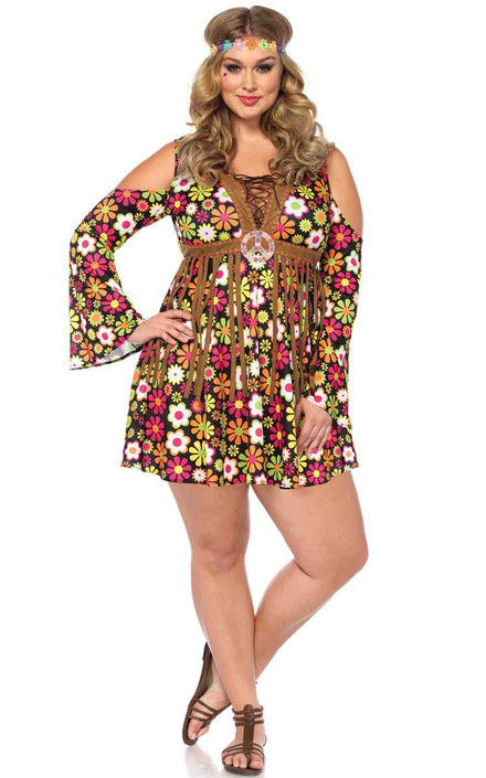 Plus Size Womens Hippie Costume Dress 60s Womens Costume