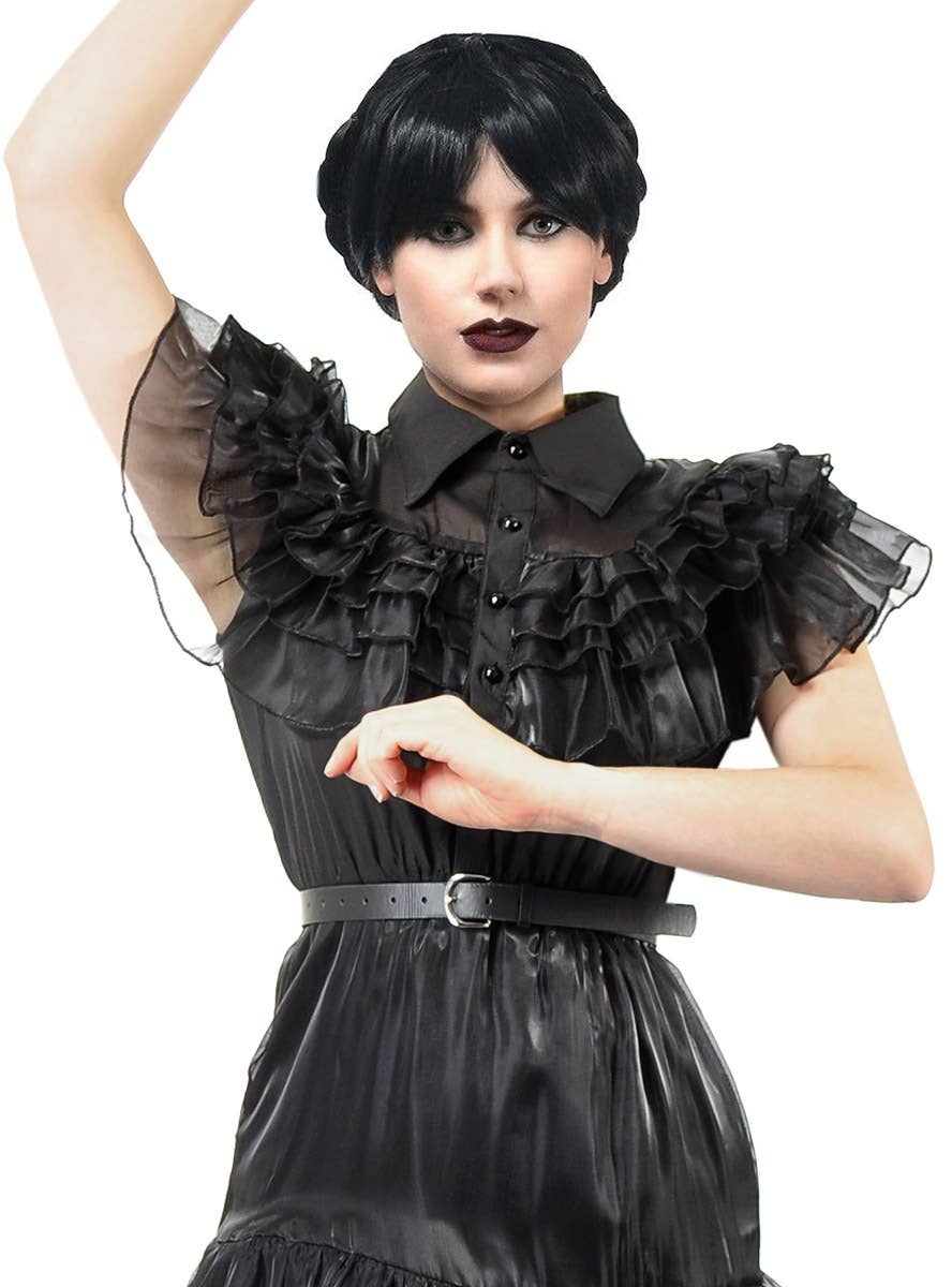 Image of Deluxe Plus Size Women's Wednesday Party Dress Costume - Close Front View