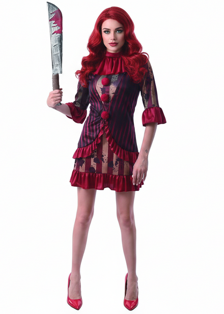 Womens Red Creepy Clown Halloween Costume - Main Image