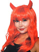 Image of Wavy Red Devil Women's Costume Wig with Horns