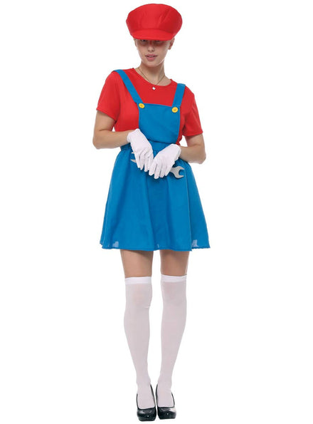 Image of Plumber Women's Red Gaming Character Costume - Main Image